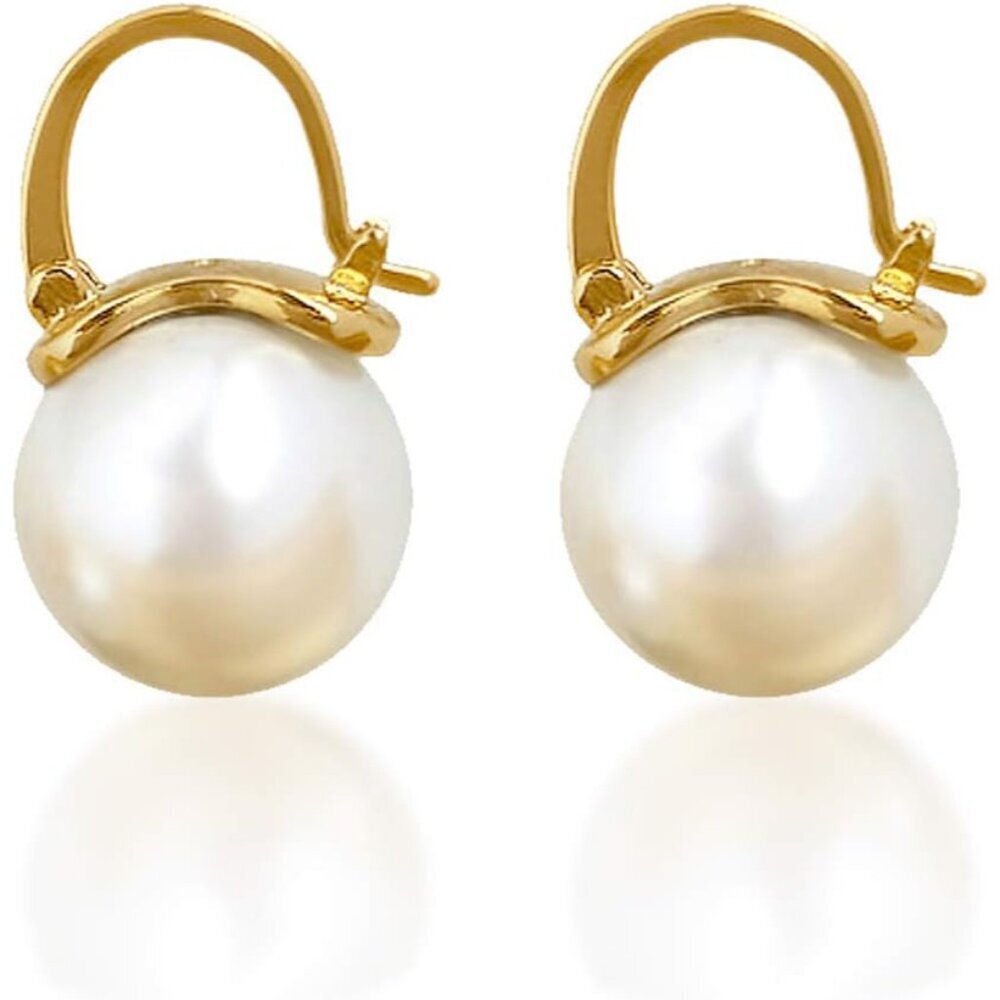 Sterling Silver Pearl Drop Earrings 12mm Dangle Stud Gold Plated Women